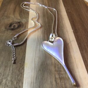 HEART PENDANT Opera Length‎ Silver Tone Costume Jewelry Necklace 32”+2” Extender